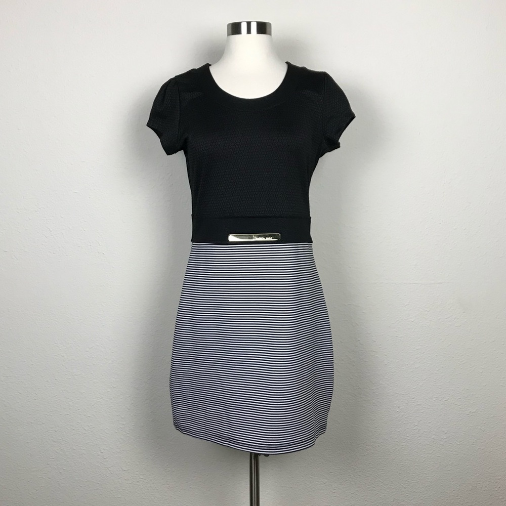 Waggon Paris Black Dress -white stripes- Sz Large